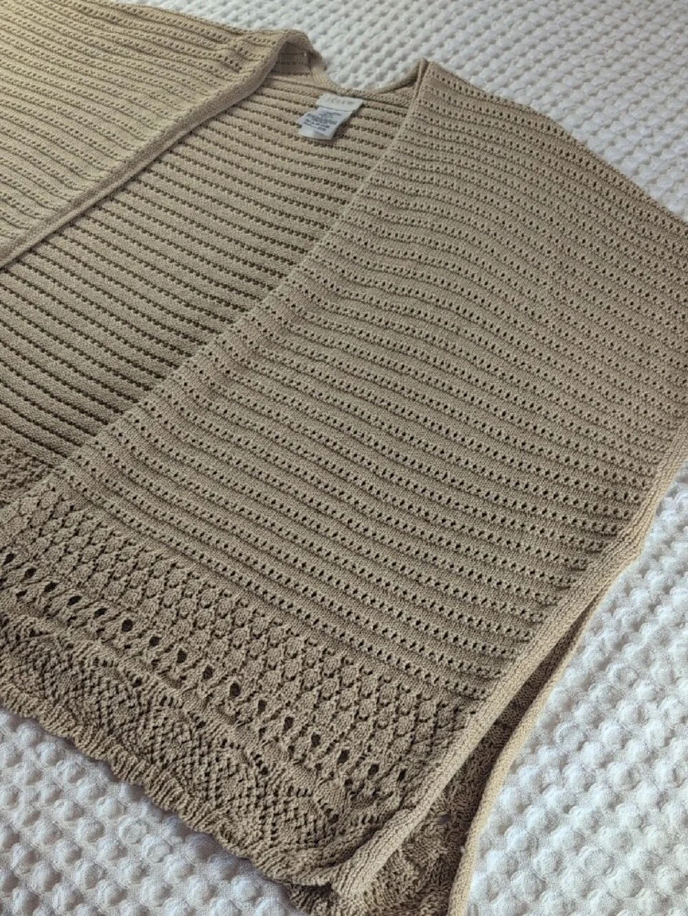 J. Crew 100% Cotton Open-Knit Taupe Poncho